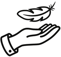 Black line drawing of a hand with a feather above it on a white background showing sensitive eczema skin 