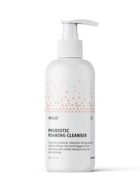Front of RULO™ Skinfluence™ Probiotic Foaming Cleanser bottle – gentle sulfate-free cleanser with probiotics for sensitive and eczema-prone skin; cleansing without harsh rubbing