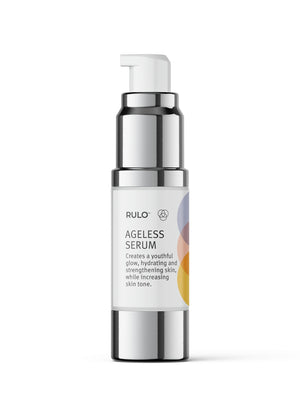 Front of RULO™ Skinfluence™ Ageless Serum with CeraBloom™ technology – clinically proven anti-aging serum that hydrates, strengthens the barrier, and evens skin tone